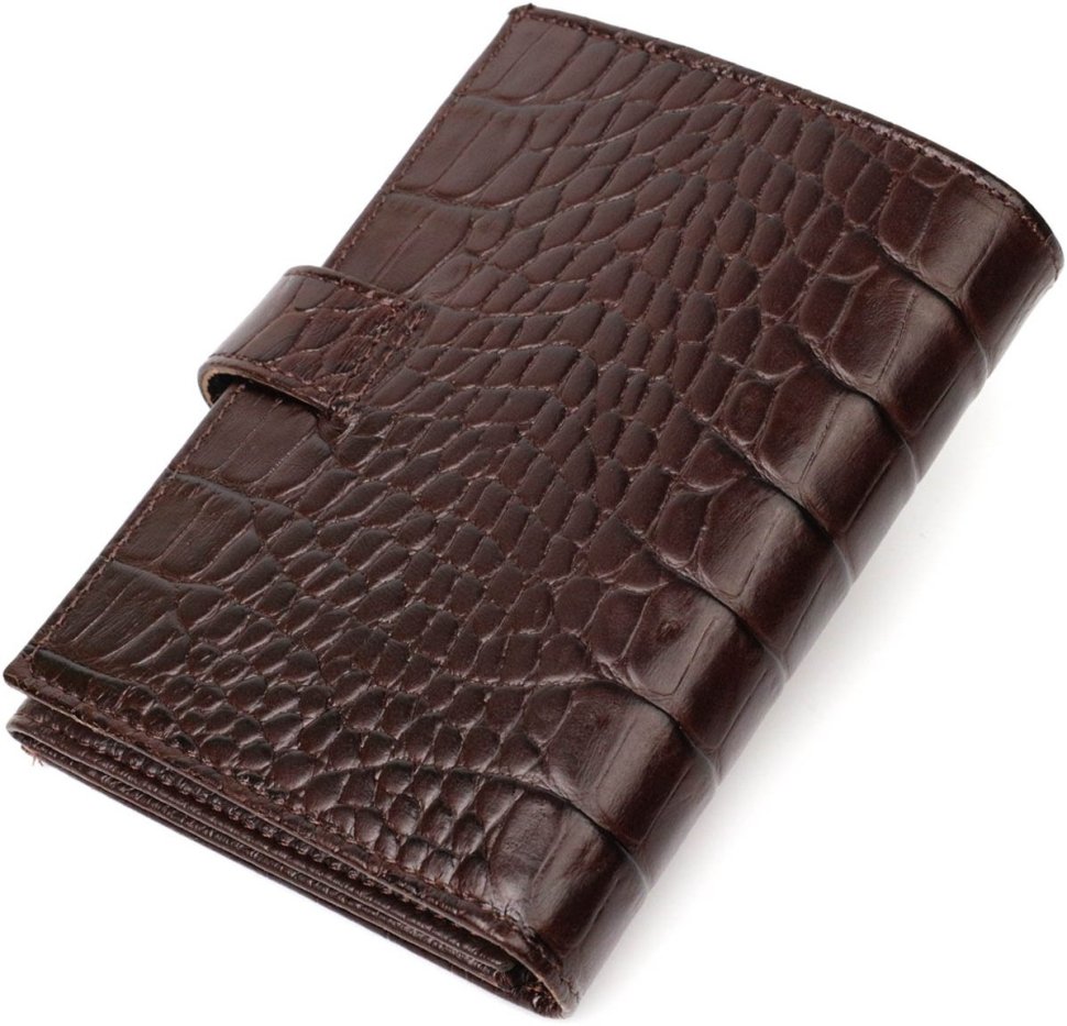Коричневий чоловічий гаманець середнього розміру з натуральної шкіри з тисненням під крокодила BOND (2422058)