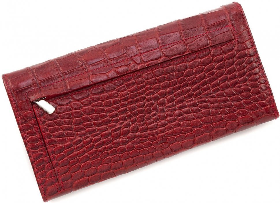 Кожаный просторный кошелек красного цвета с тиснением под крокодила Tony Bellucci (10771)