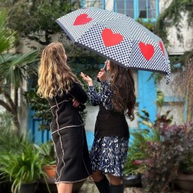 Женский складной зонт Fulton Minilite-2 L354 Love Heart Spot (механика, компактный, мультиколор, Великобритания) 94375