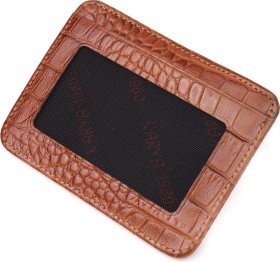 Коричневый тонкий картхолдер из натуральной фактурной кожи под крокодила KARYA (2420961)