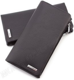 Шкіряний жіночий купюрник чорного кольору на кнопці KARYA (17538)