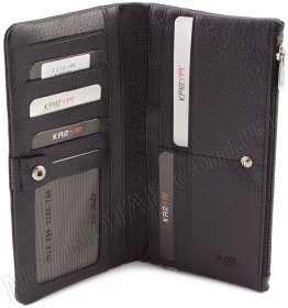 Шкіряний жіночий купюрник чорного кольору на кнопці KARYA (17538)