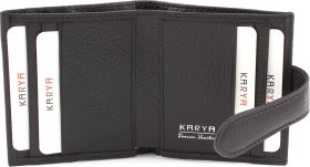 Чорний маленький гаманець із натуральної шкіри з хлястиком на кнопці KARYA (21048) - 2