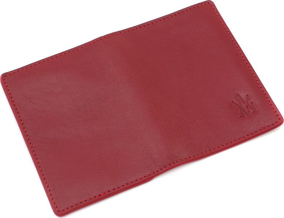 Шкіряна жіноча обкладинка для військового квитка з червоного кольору з написом ЗСУ - Grande Pelle (21476)