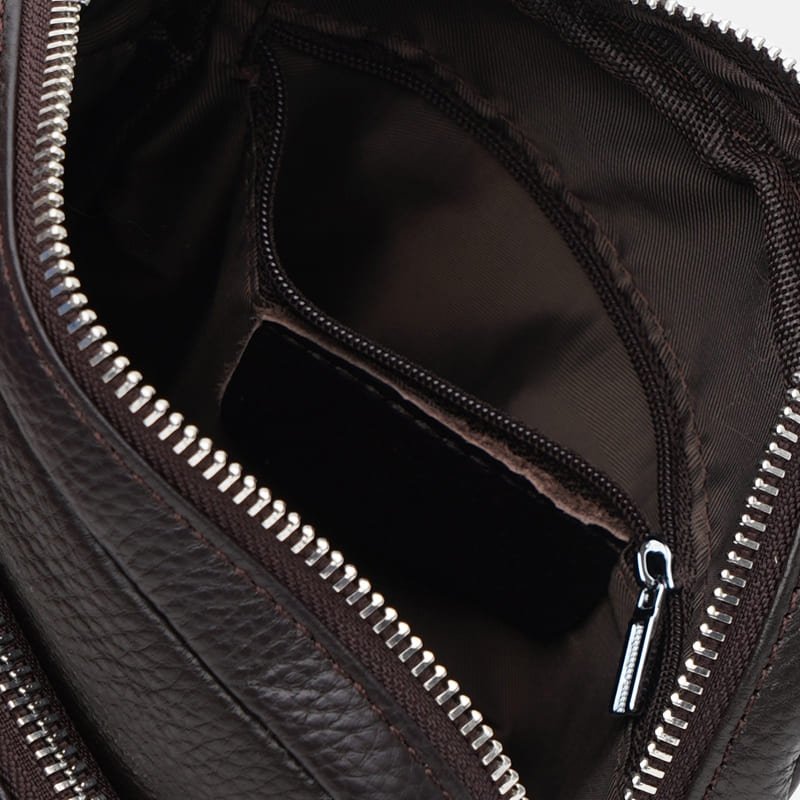 Чоловіча плечова сумка з коричневої шкіри флотар на блискавці Ricco Grande (21377)