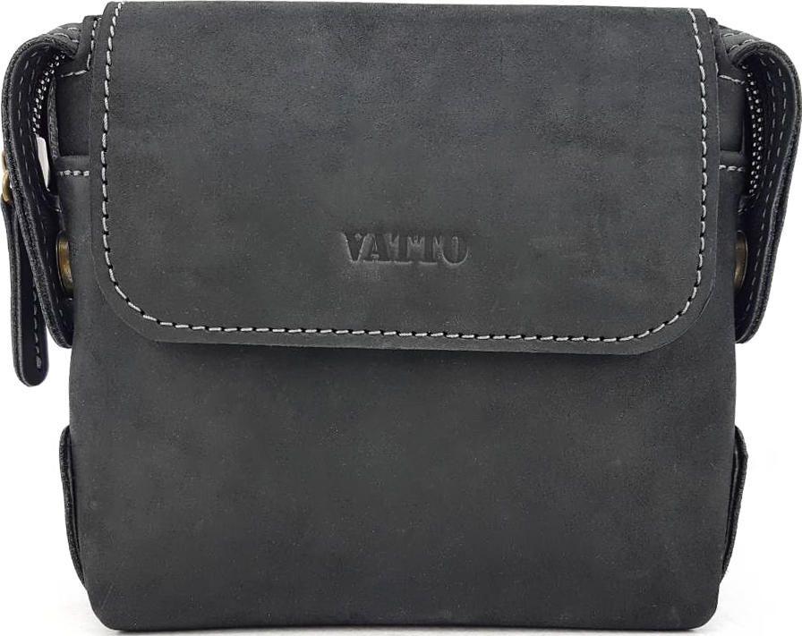Винтажная мужская наплечная сумка черного цвета с клапаном VATTO (11717)