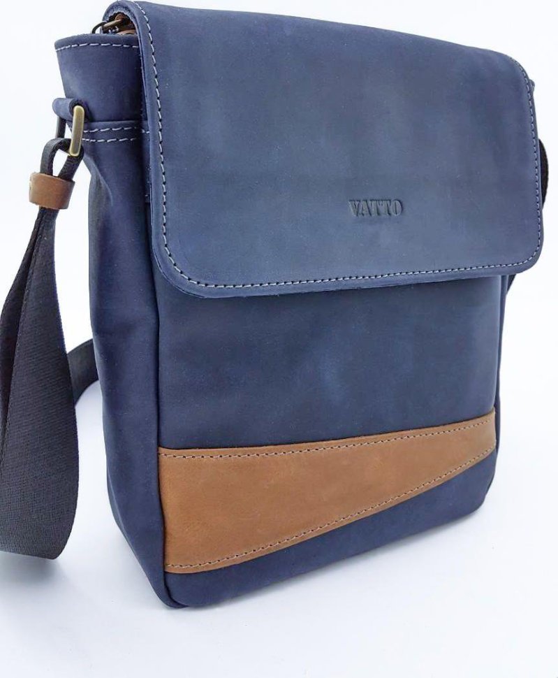 Небольшая наплечная мужская сумка синего цвета с клапаном VATTO (11817)