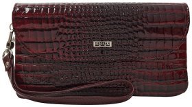 Лакированный женский кошелек из кожи под фактуру крокодила Desisan 106775 бордового цвета