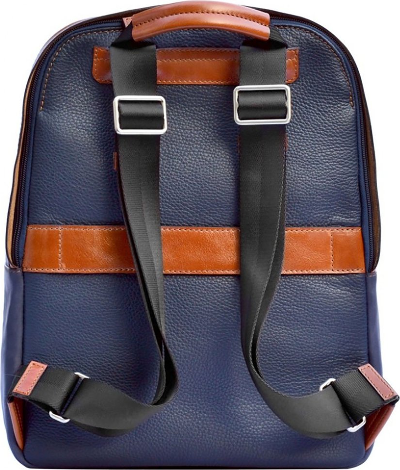 Городской рюкзак из комбинированной кожи рыжего и синего цвета Issa Hara (21150)