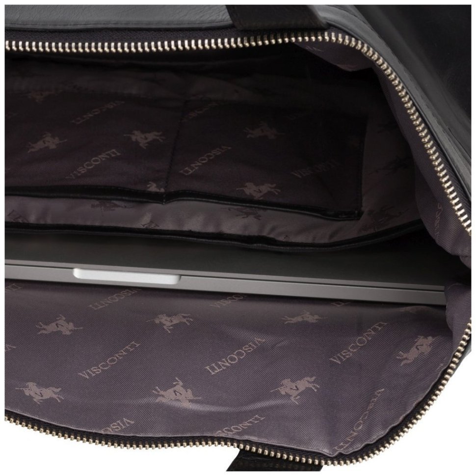 Качественная мужская кожаная сумка черного цвета для ноутбука до 13 дюймов Visconti Axel 77375