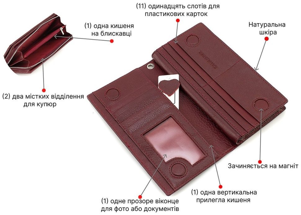 Великий жіночий гаманець із натуральної шкіри бордового кольору ST Leather 1767475 фото №4 Великий жіночий гаманець із натуральної шкіри бордового кольору ST Leather 1767475 modnotak фото №4
