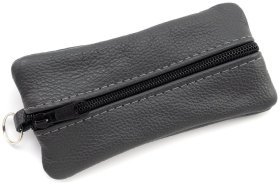 Большая кожаная ключница с двумя отделениями Leather Collection 97775 темно-серого цвета