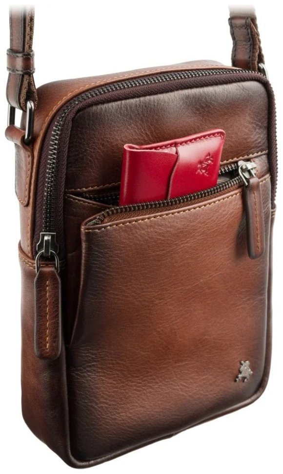 Повседневная сумка из гладкой кожи через плечо коричневого цвета Visconti AT43 Gianni 107975 modnotak фото №4