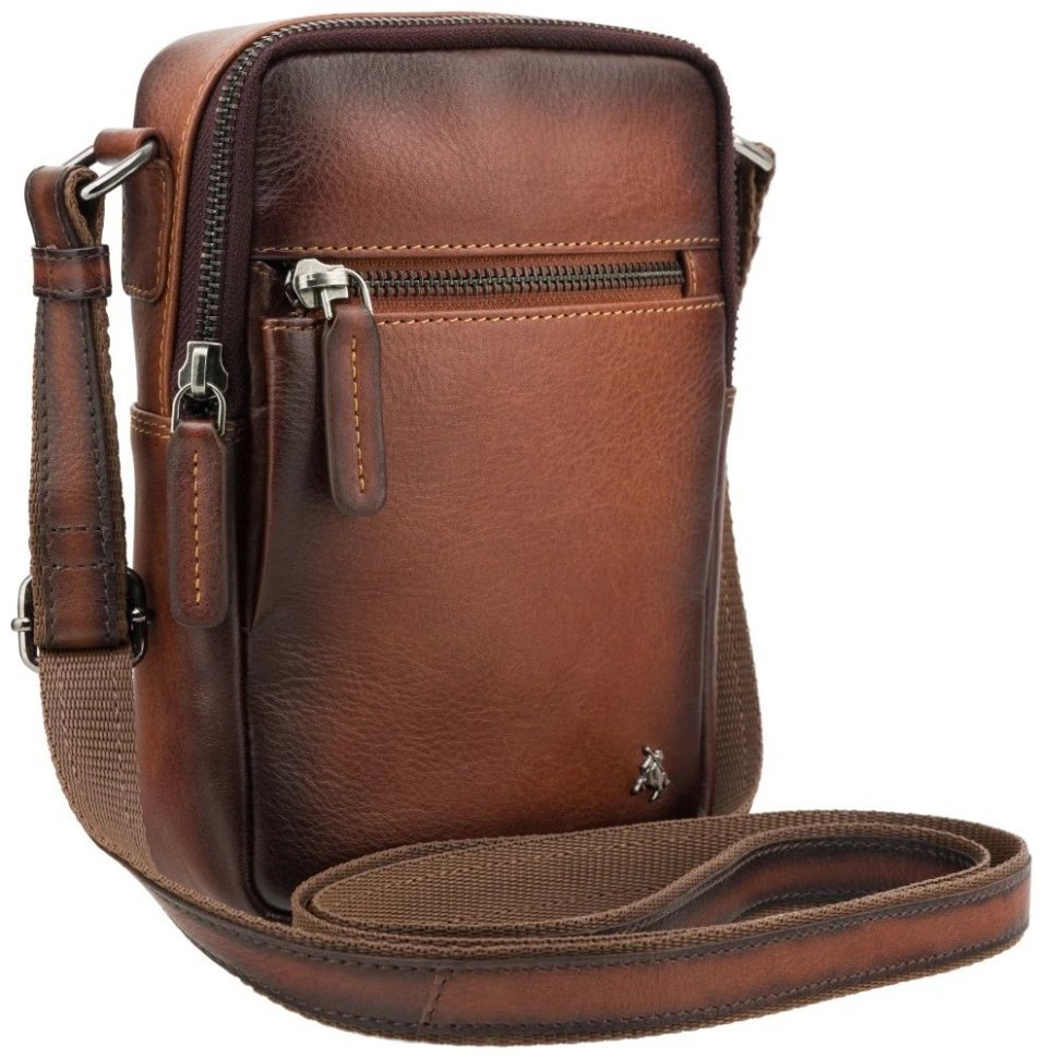 Повседневная сумка из гладкой кожи через плечо коричневого цвета Visconti AT43 Gianni 107975 modnotak фото №5