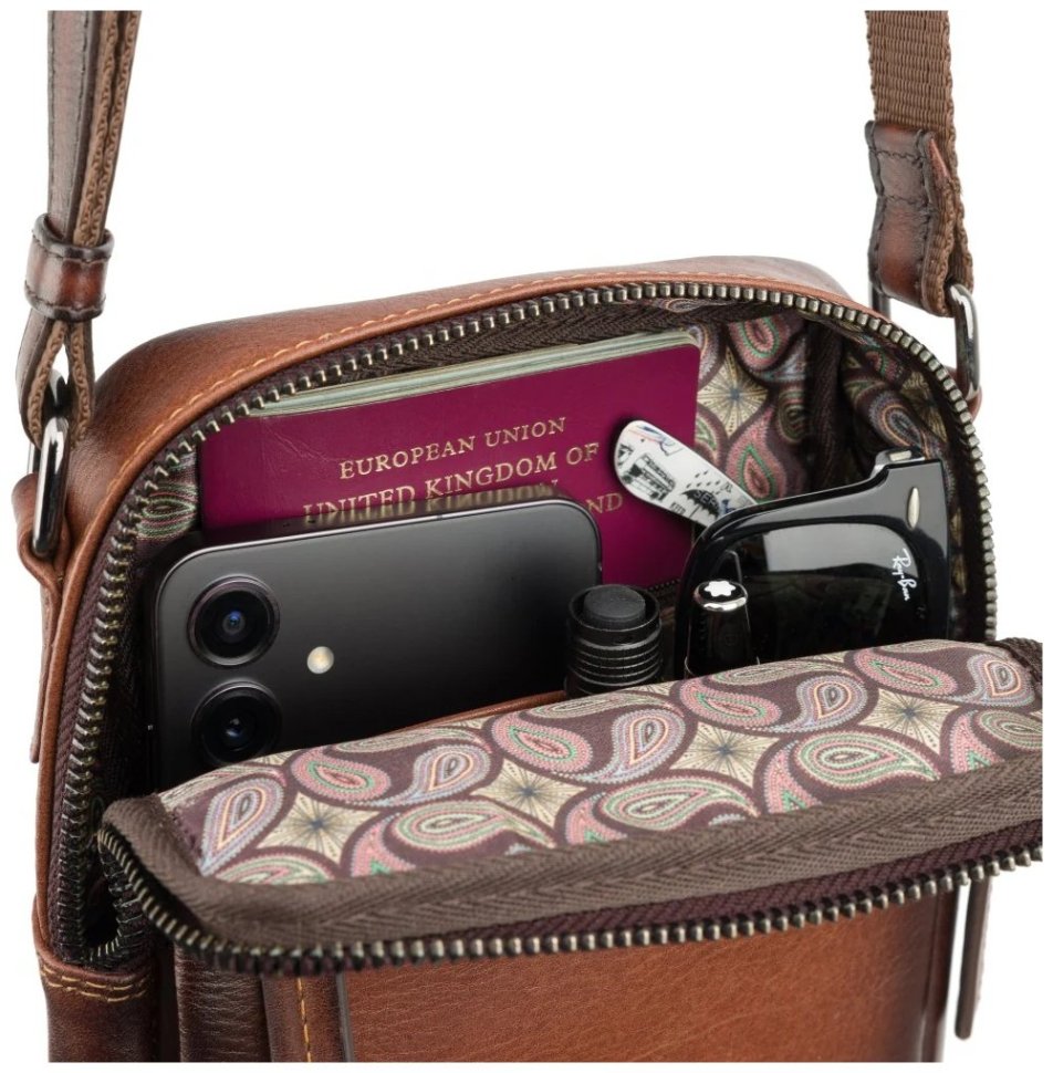 Повседневная сумка из гладкой кожи через плечо коричневого цвета Visconti AT43 Gianni 107975 modnotak фото №7