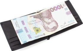 Тонкий чоловічий затискач для купюр із чорної шкіри без застібки Marco Coverna (21591)