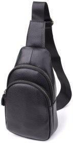 Повседневная вместительная мужская слинг-сумка из фактурной кожи черного цвета Vintage 98175