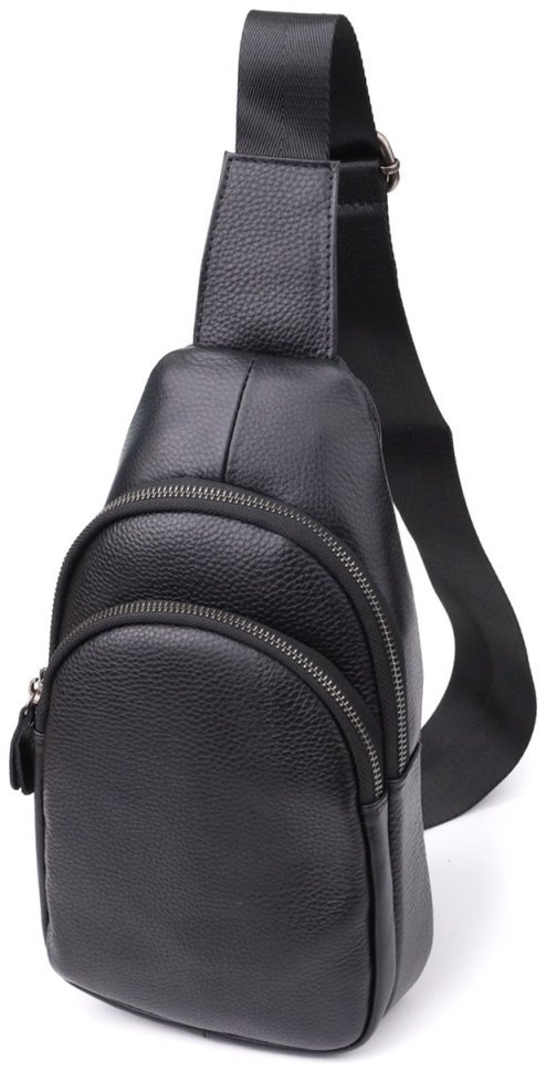 Повседневная вместительная мужская слинг-сумка из фактурной кожи черного цвета Vintage 98175 фото №1 Повседневная вместительная мужская слинг-сумка из фактурной кожи черного цвета Vintage 98175 modnotak фото №1