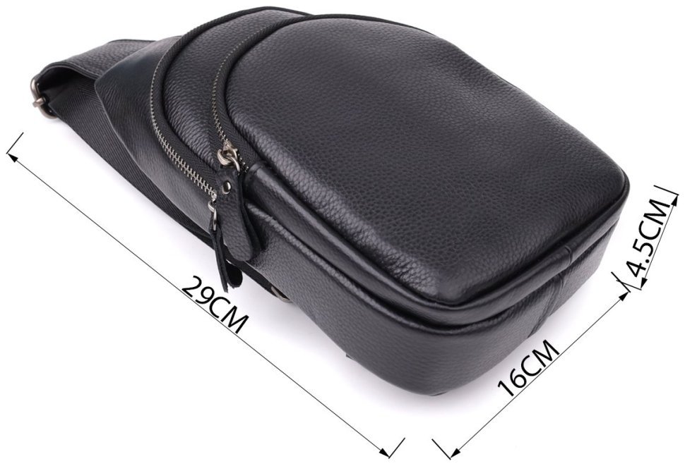 Повседневная вместительная мужская слинг-сумка из фактурной кожи черного цвета Vintage 98175 фото №3 Повседневная вместительная мужская слинг-сумка из фактурной кожи черного цвета Vintage 98175 modnotak фото №3