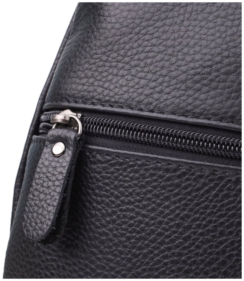 Повседневная вместительная мужская слинг-сумка из фактурной кожи черного цвета Vintage 98175 фото №5 Повседневная вместительная мужская слинг-сумка из фактурной кожи черного цвета Vintage 98175 modnotak фото №5