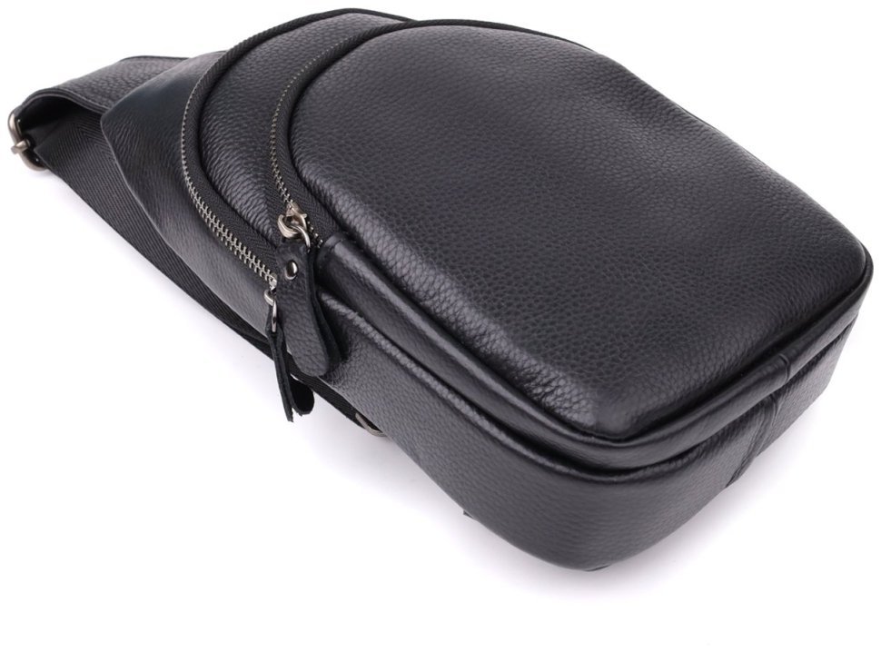 Повседневная вместительная мужская слинг-сумка из фактурной кожи черного цвета Vintage 98175 фото №6 Повседневная вместительная мужская слинг-сумка из фактурной кожи черного цвета Vintage 98175 modnotak фото №6