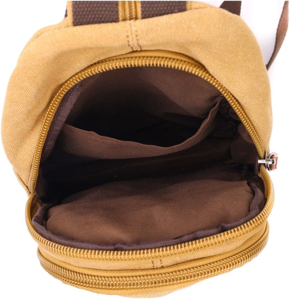 Средняя мужская сумка-рюкзак из плотного текстиля песочного цвета Vintagе 2422178