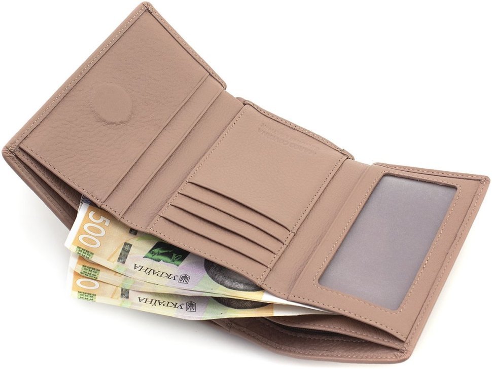 Шкіряний жіночий гаманець пудрового кольору з монетницею Marco Coverna 68675