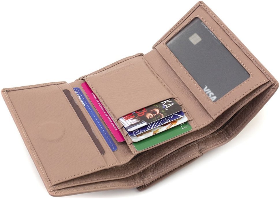 Шкіряний жіночий гаманець пудрового кольору з монетницею Marco Coverna 68675
