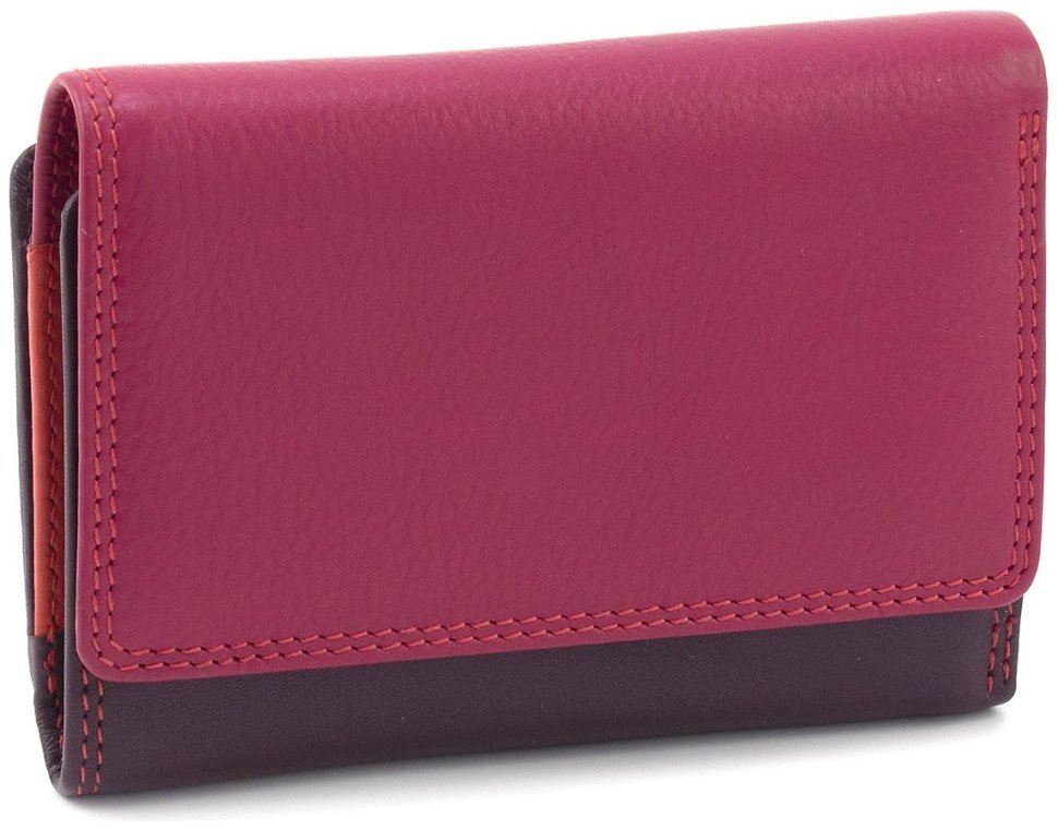 Рожево-фіолетовий жіночий гаманець потрійного додавання з натуральної шкіри Visconti Biola 68875