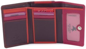Розово-фиолетовый женский кошелек тройного сложения из натуральной кожи Visconti Biola 68875
