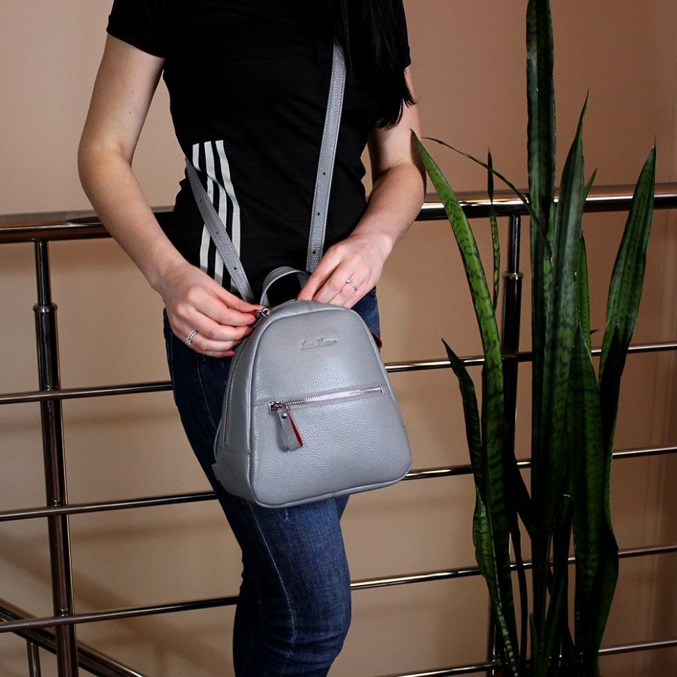 Серый миниатюрный женский рюкзак из натуральной кожи флотар Issa Hara (27087)