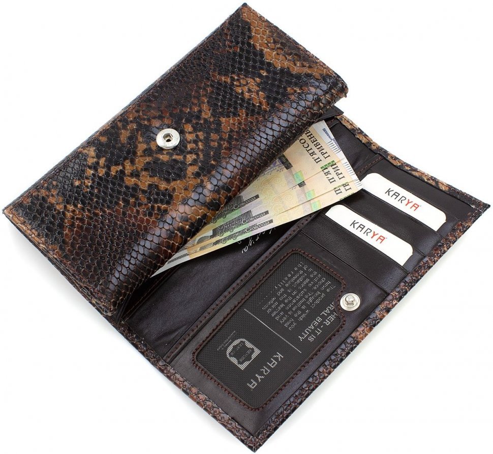 Коричневий жіночий гаманець із натуральної шкіри на два відсіки KARYA (19565)