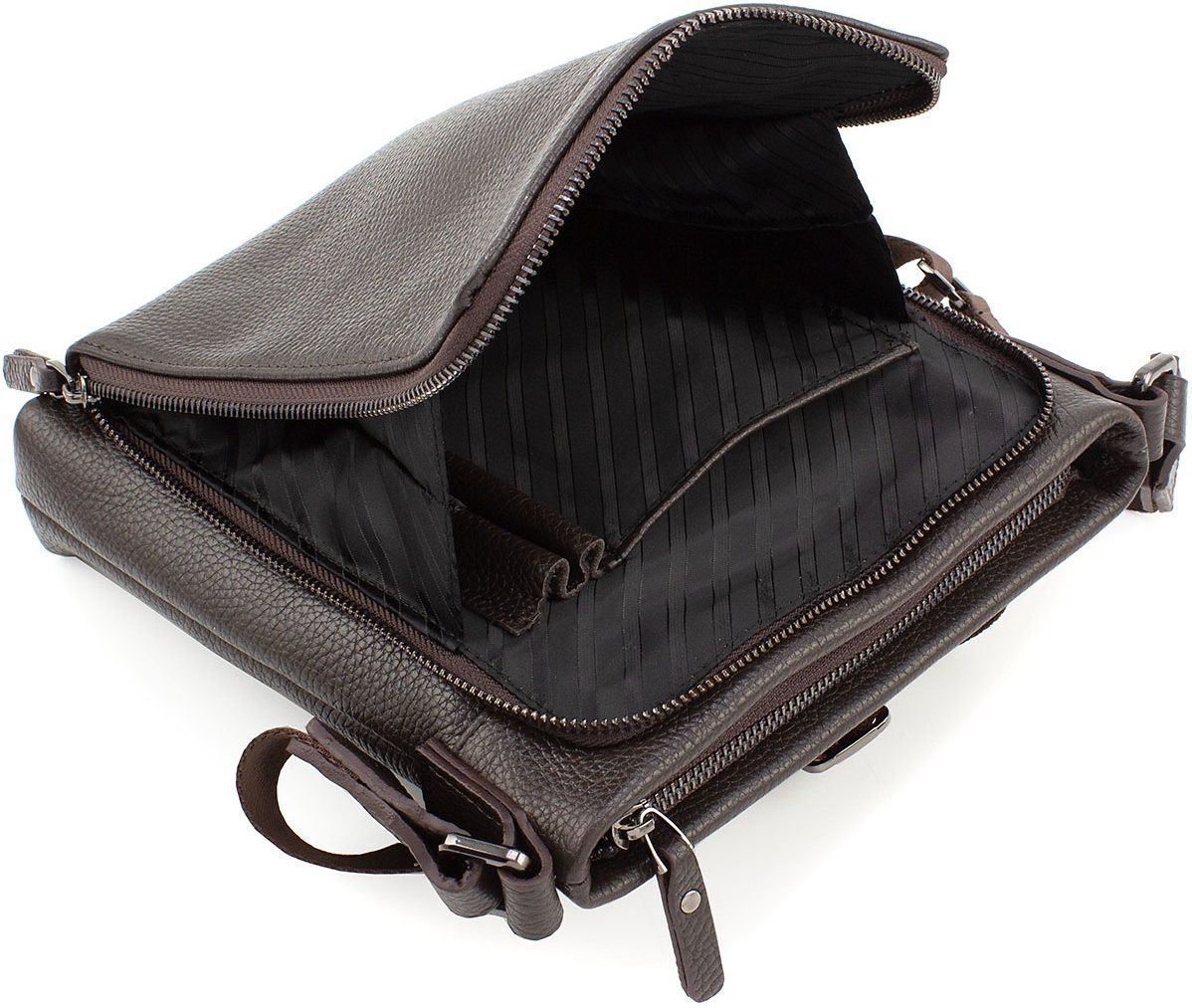 Коричнева наплічна сумка-планшет з натуральної шкіри на блискавці ST Leather (15478)