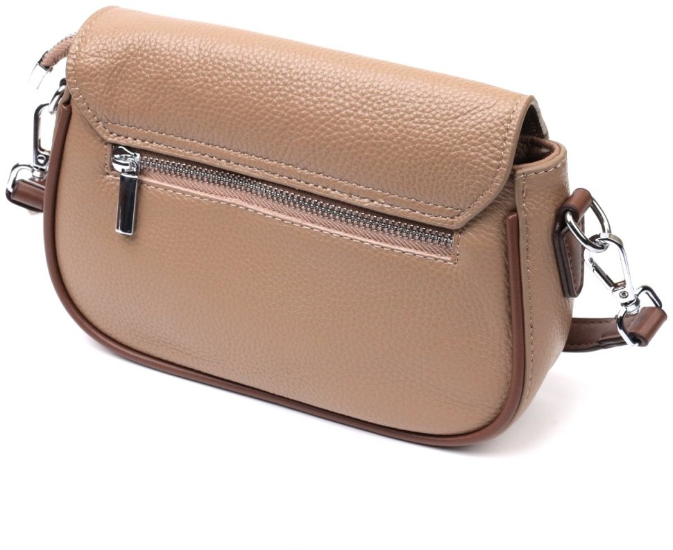 Женская сумка-кроссбоди натуральной кожи бежевого цвета с фиксацией на клапан Vintage 2422440