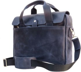Мужская сумка-портфель из натуральной кожи крейзи хорс синего цвета TARWA (21735)
