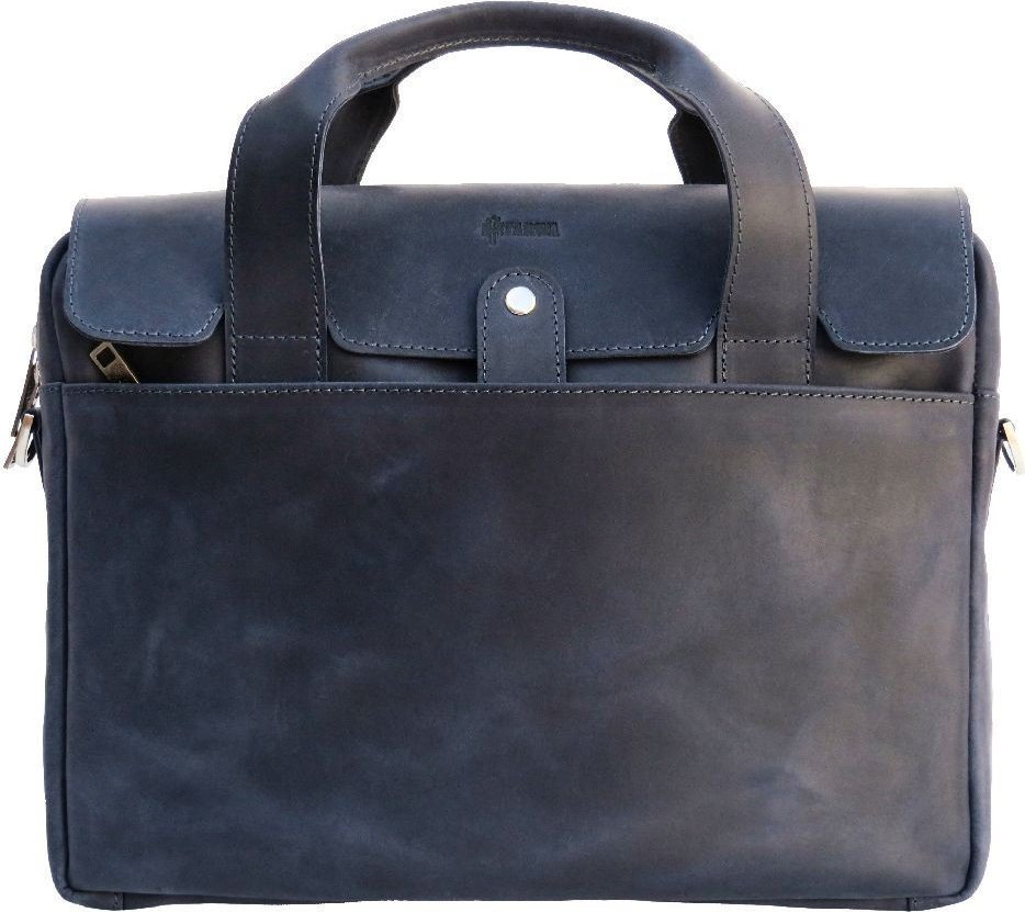 Мужская сумка-портфель из натуральной кожи крейзи хорс синего цвета TARWA (21735)