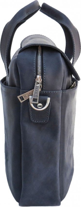 Чоловіча сумка-портфель із натуральної шкіри крейзі хорс синього кольору TARWA (21735)