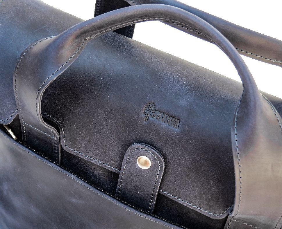Чоловіча сумка-портфель із натуральної шкіри крейзі хорс синього кольору TARWA (21735)