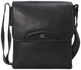 Наплечная мужская сумка из гладкой кожи черного цвета с клапаном на магнитах DESISAN 80976