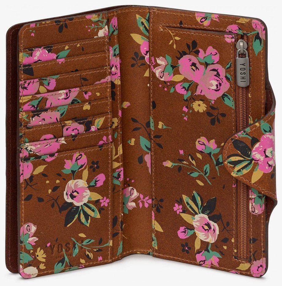 Стильный женский кошелек из натуральной кожи коричневого цвета с красивым принтом в виде цветов Yoshi Hunter Roses (Великобритания) 91476 modnotak фото №11