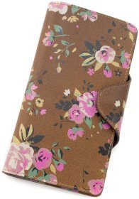 Стильний жіночий гаманець з натуральної шкіри коричневого кольору з красивим принтом у вигляді Yoshi Hunter Roses (Великобританія) 91476
