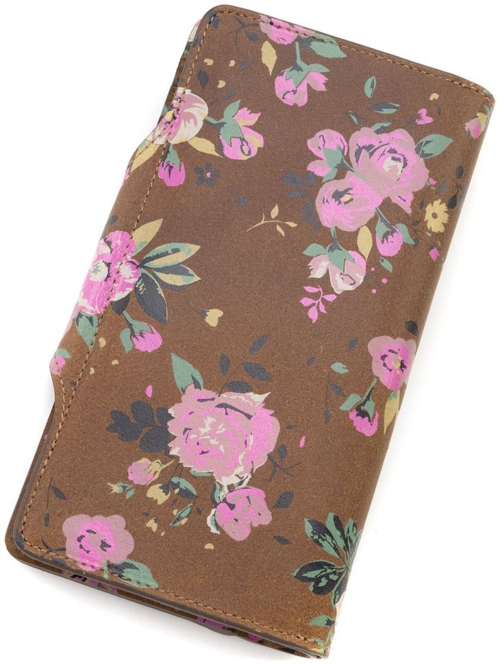 Стильный женский кошелек из натуральной кожи коричневого цвета с красивым принтом в виде цветов Yoshi Hunter Roses (Великобритания) 91476 modnotak фото №3