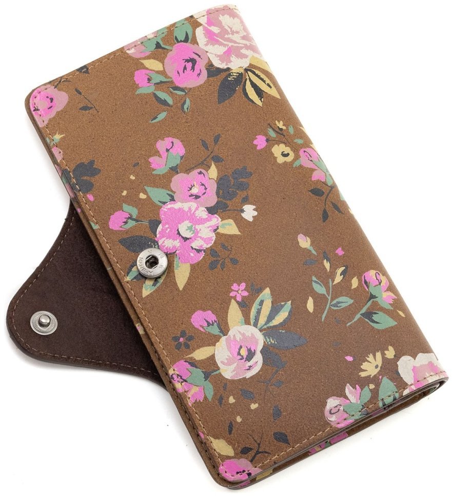 Стильный женский кошелек из натуральной кожи коричневого цвета с красивым принтом в виде цветов Yoshi Hunter Roses (Великобритания) 91476 modnotak фото №4
