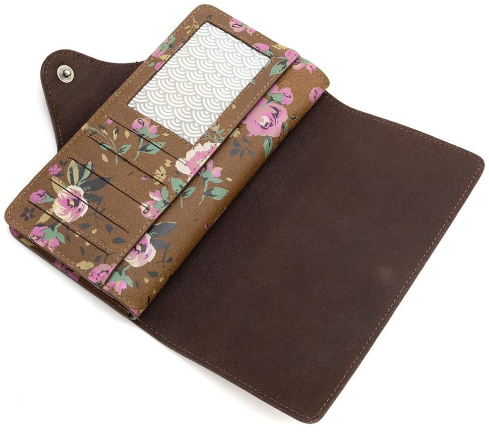 Стильный женский кошелек из натуральной кожи коричневого цвета с красивым принтом в виде цветов Yoshi Hunter Roses (Великобритания) 91476 modnotak фото №2