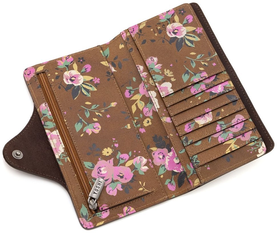 Стильный женский кошелек из натуральной кожи коричневого цвета с красивым принтом в виде цветов Yoshi Hunter Roses (Великобритания) 91476 modnotak фото №5