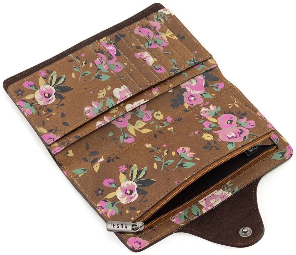 Стильный женский кошелек из натуральной кожи коричневого цвета с красивым принтом в виде цветов Yoshi Hunter Roses (Великобритания) 91476 modnotak фото №8