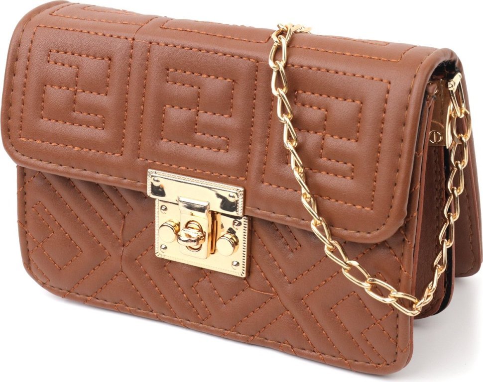 Маленькая женская сумка из коричневой эко-кожи на цепочке Vintage (18705)