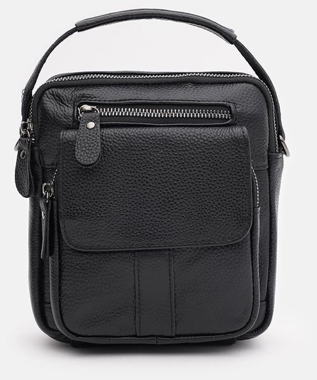 Маленька чоловіча сумка-барсетка із фактурної шкіри чорного кольору Keizer 71676
