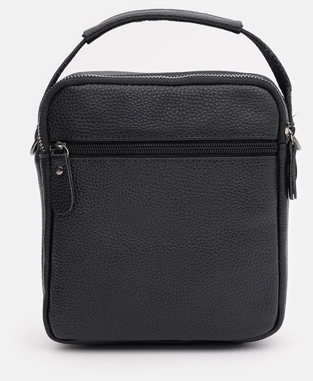Маленька чоловіча сумка-барсетка із фактурної шкіри чорного кольору Keizer 71676