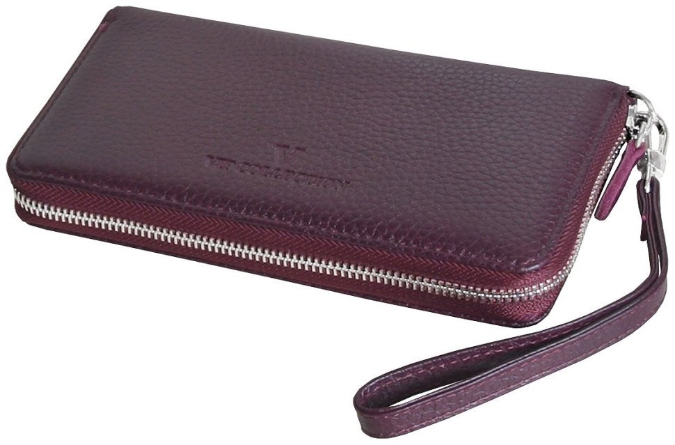 Женский кожаный кошелек-клатч на молнии бордового цвета с ремешком на кисть Vip Collection 102376 modnotak фото №1